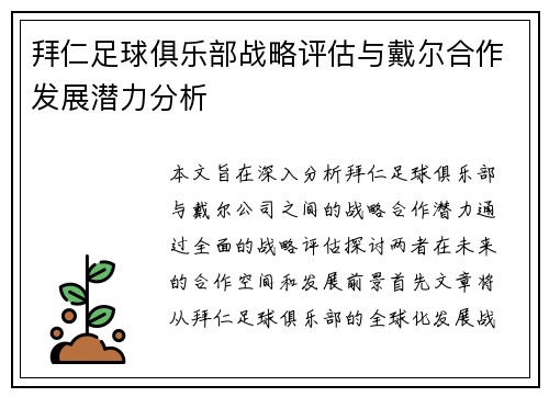 拜仁足球俱乐部战略评估与戴尔合作发展潜力分析
